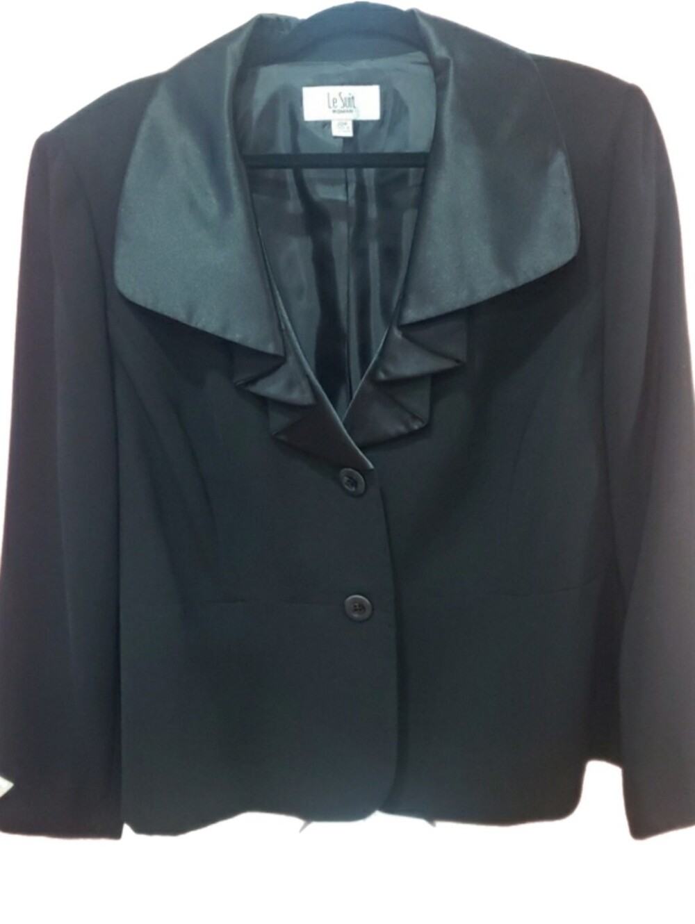 Le Suit Black Satin Collar Blazer Jacket, 20W